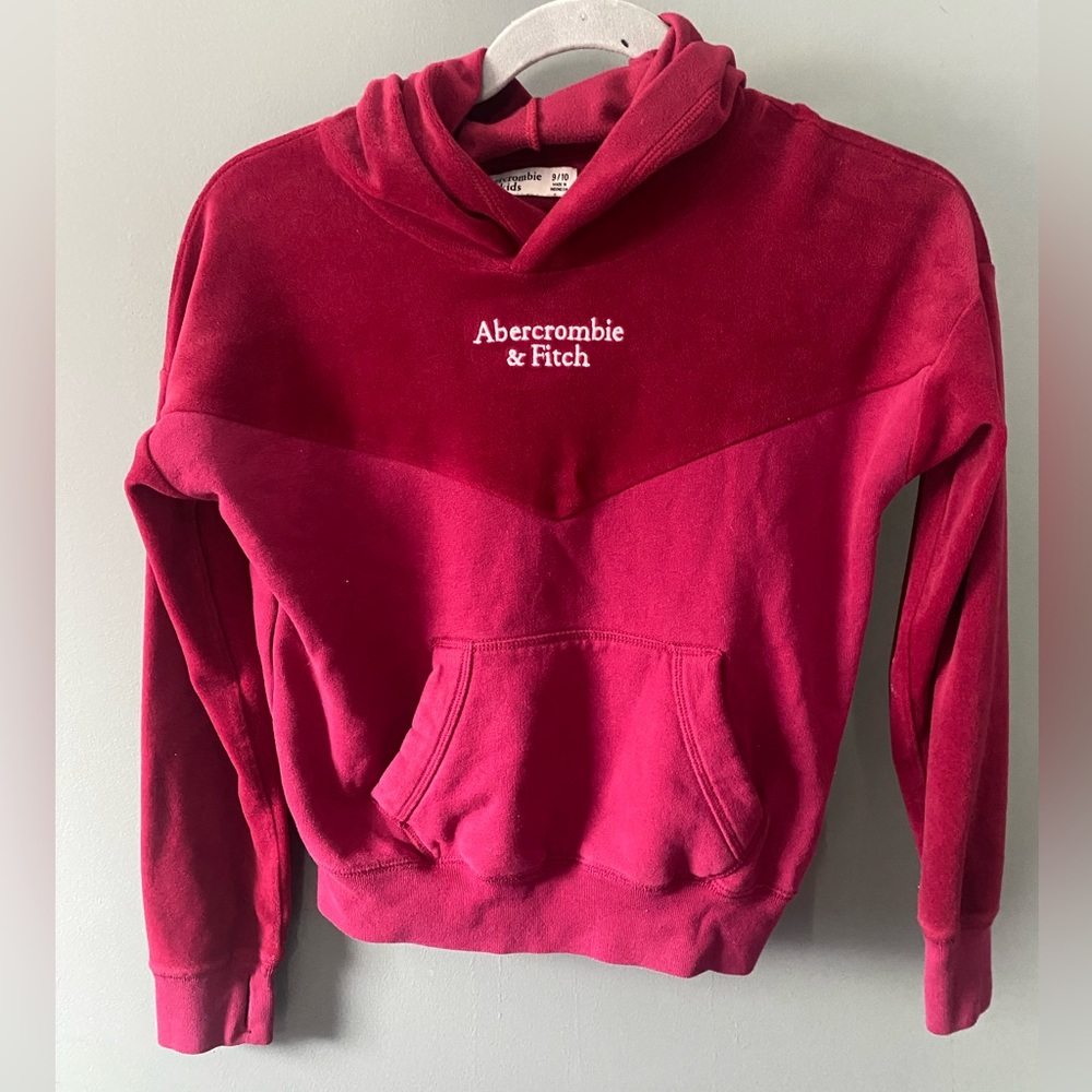 Abercrombie &’ Fitch Pink Velvet Thumb Hole Sleeve Kids Hoodie